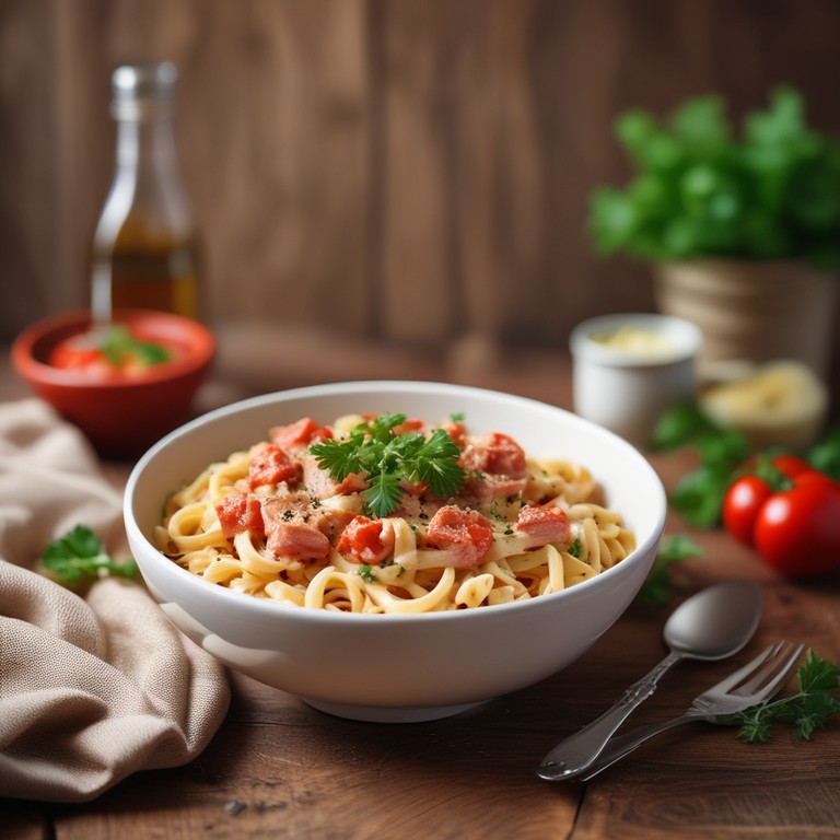 Macarrão Cremoso com Atum e Molho de Tomate