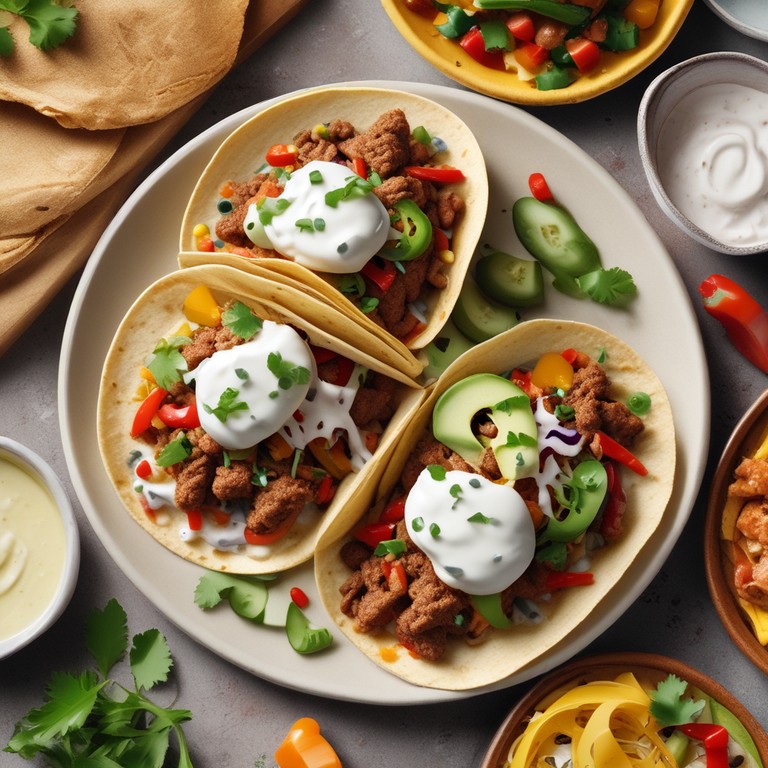 Tacos de Carne Molida con Papas y Salsa de Yogur