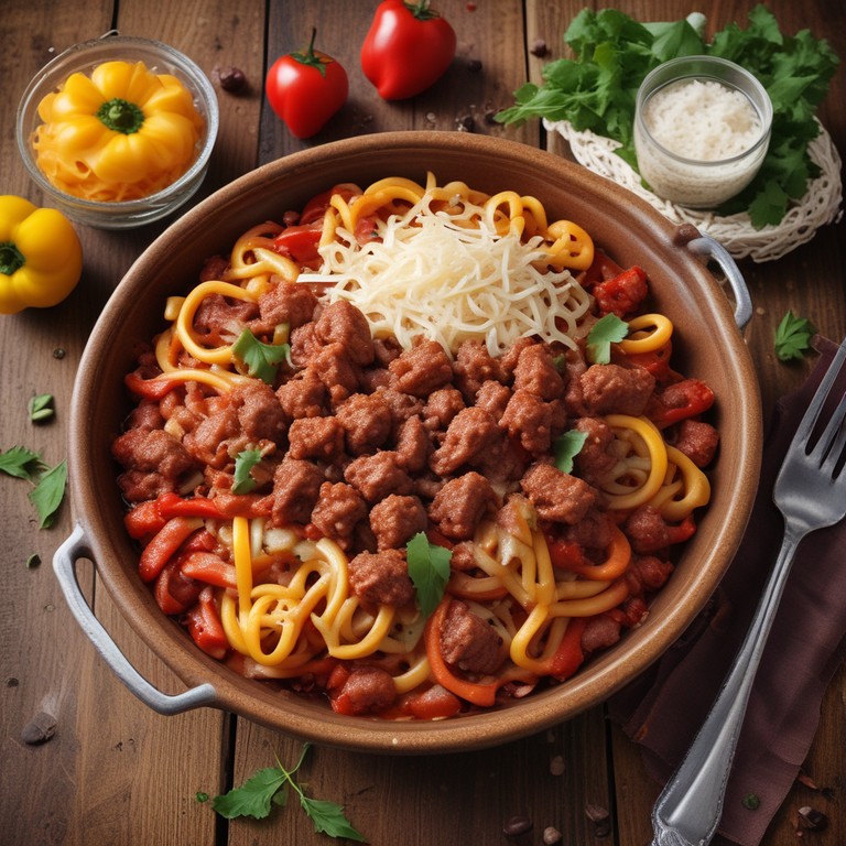 Pasta mit Hackfleisch und Paprika in Tomatensauce