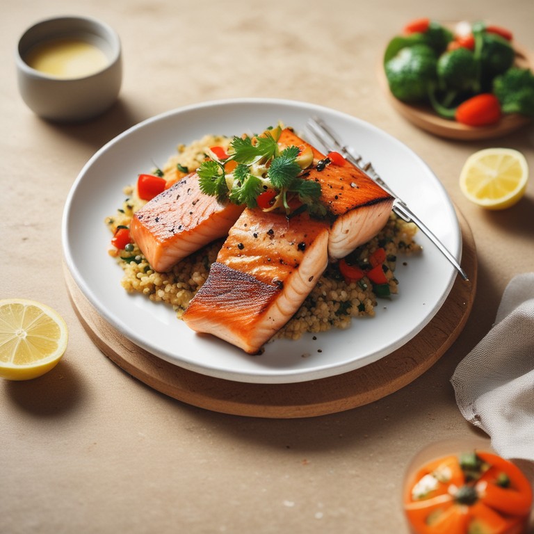 Salmão Grelhado com Quinoa e Legumes Assados