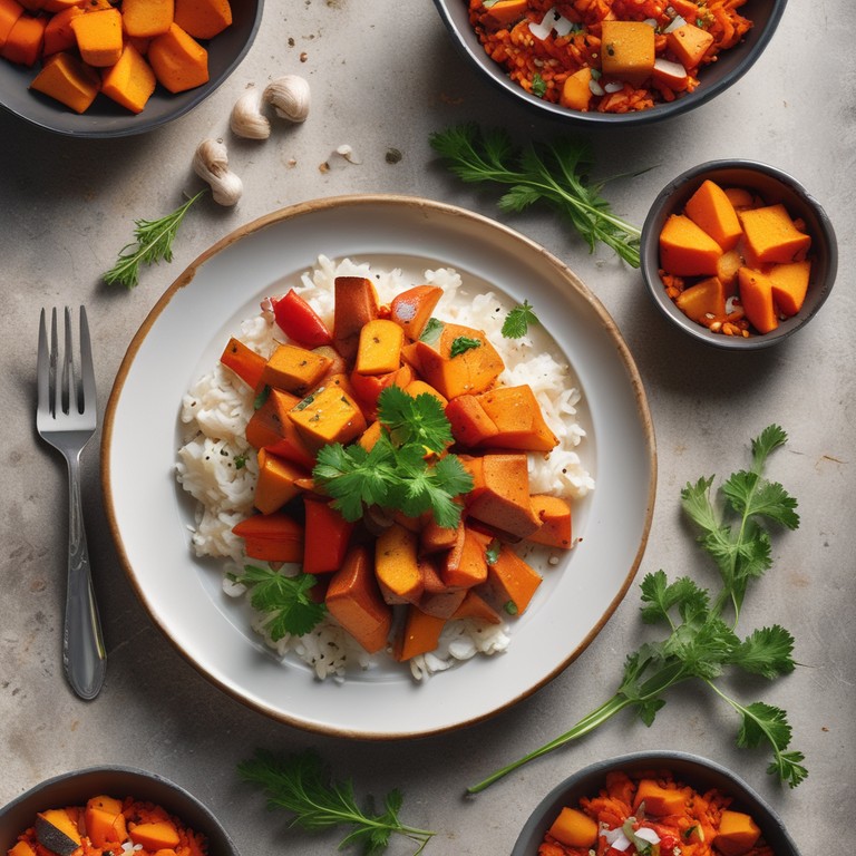 Geroosterde Zoete Aardappelrijst met Paprika en Wortel