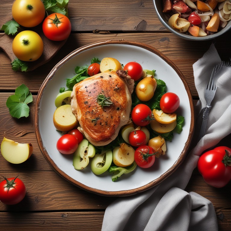 Muslos de Pollo con Nopales y Papas al Horno