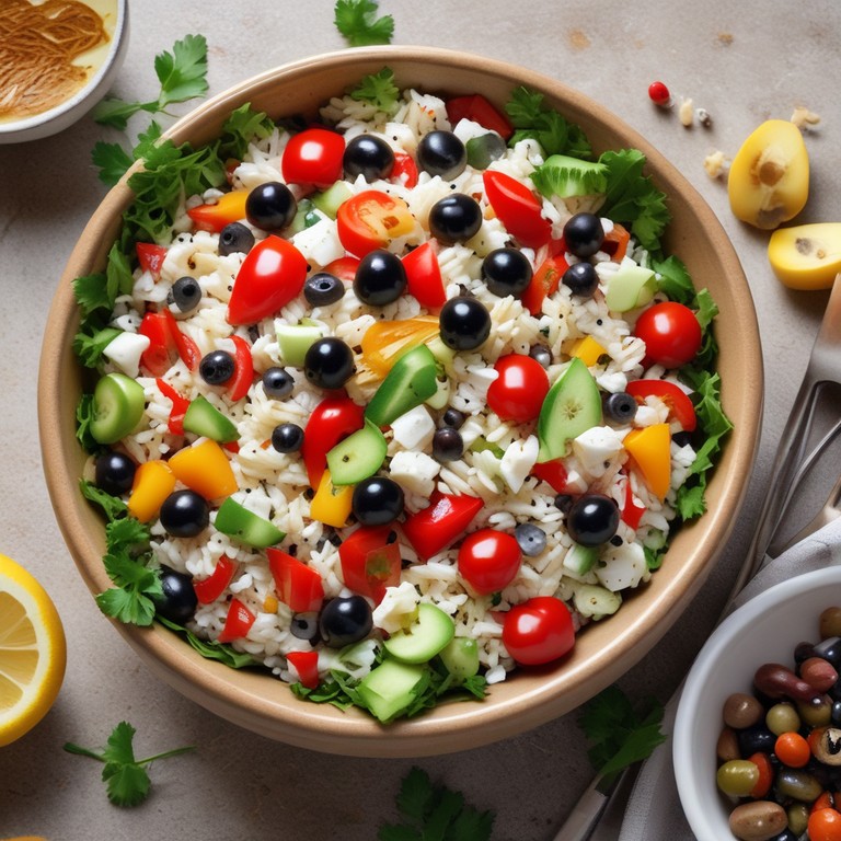 Erfrischender Sommer-Reissalat mit buntem Gemüse und Zitronen-Dressing
