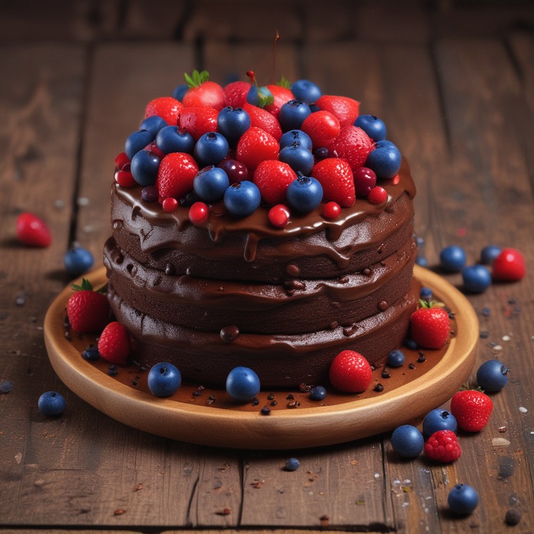 Bolo de Chocolate Decorado com Ganache e Frutas Vermelhas