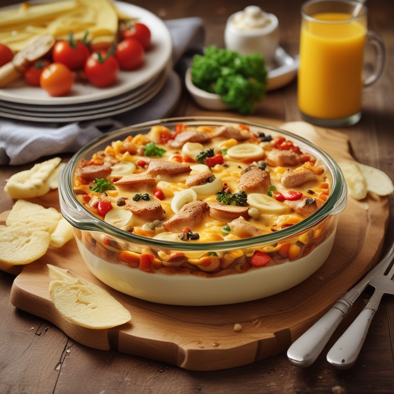 Herzhafter Auflauf mit Fisch, Fleisch und Gemüse