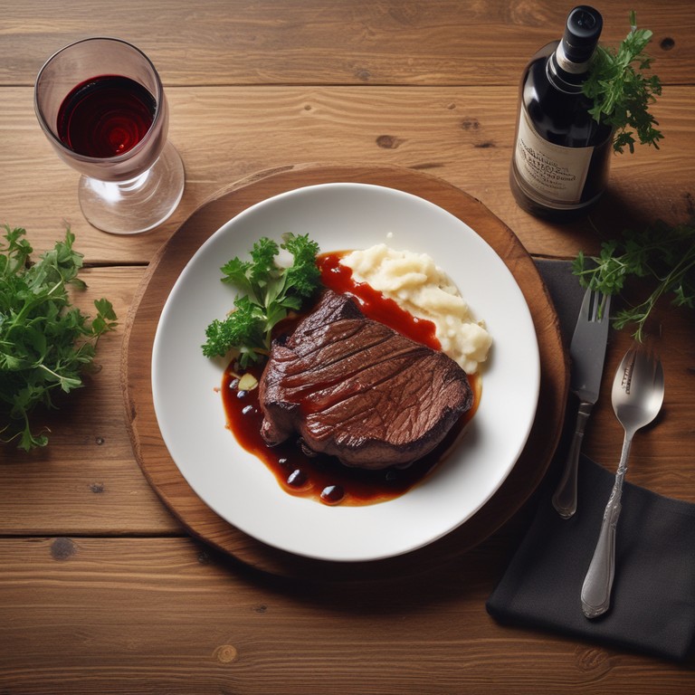 Bife Ancho ao Molho de Vinho Tinto com Purê de Batata