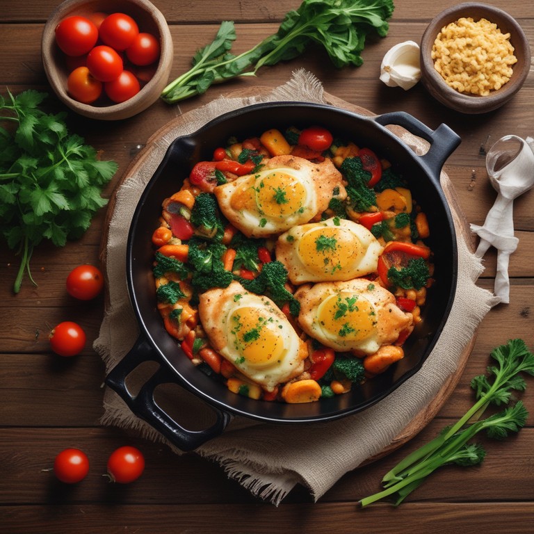 Pollo a la Española con Verduras y Huevos