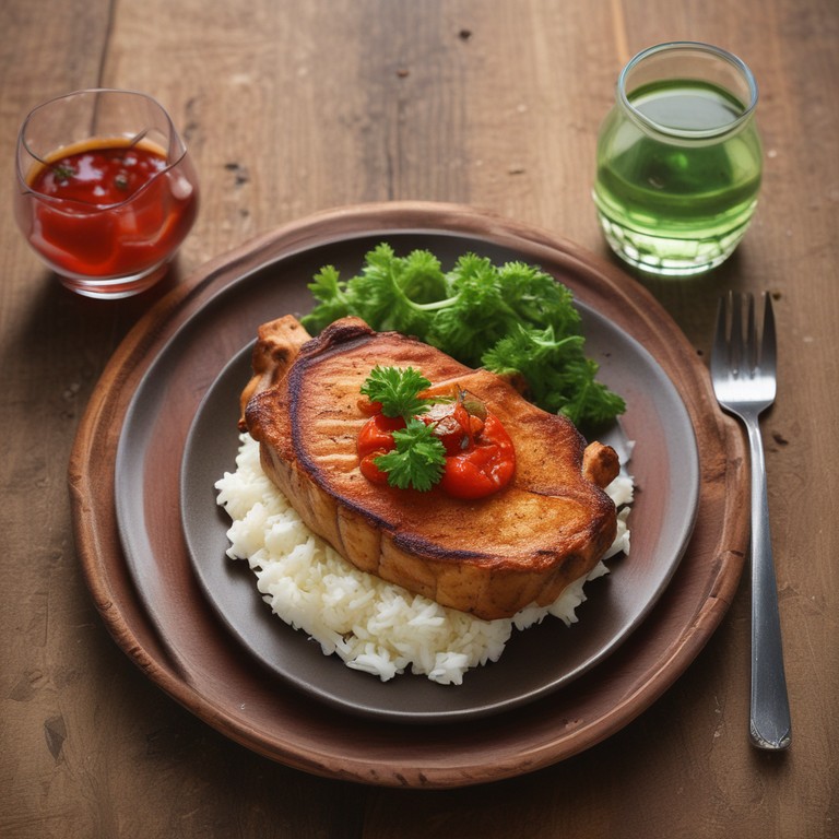 Costeleta de Porco com Arroz e Molho de Tomate