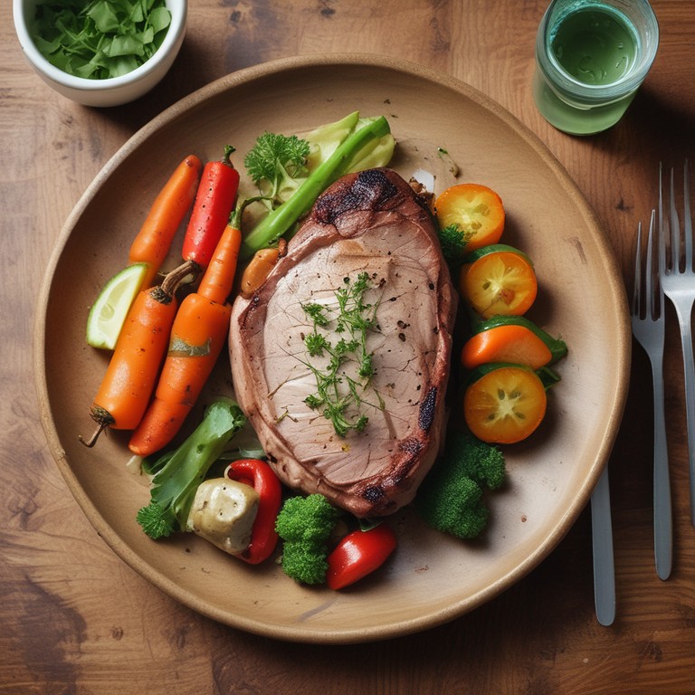 Zartes Nackensteak mit Kräuterbutter und Ofengemüse