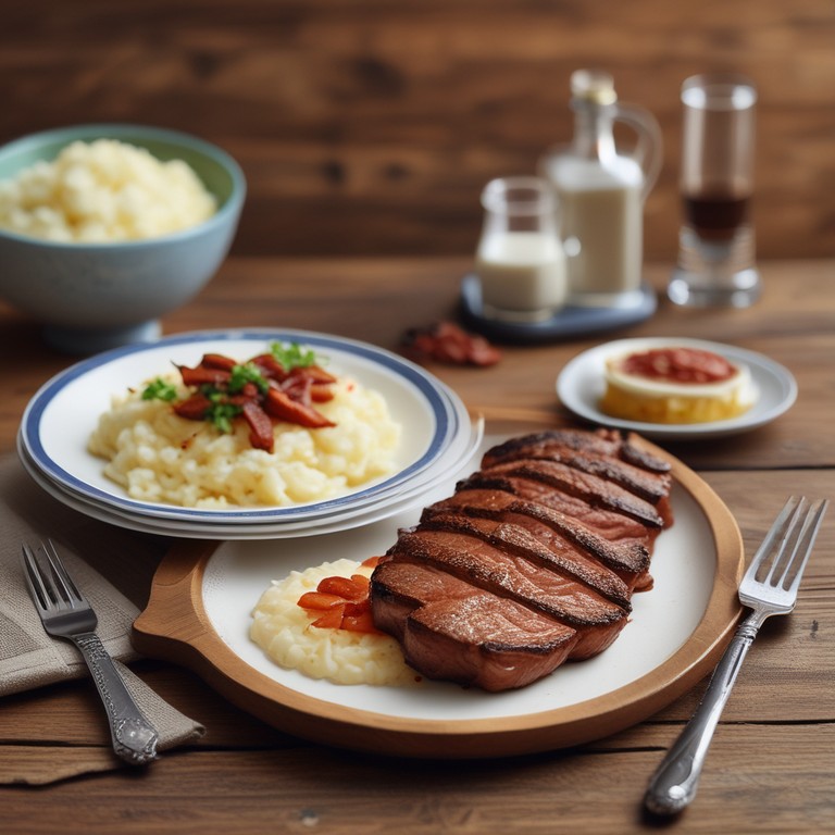 Picanha Suína com Arroz, Purê de Batata e Bacon Linguica
