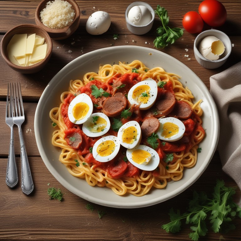 Macarrão à Toscana com Ovo e Molho de Tomate