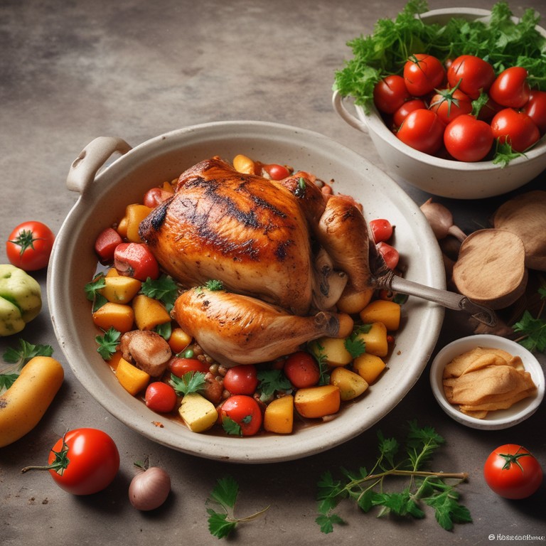 Frango Assado com Legumes e Molho Barbecue