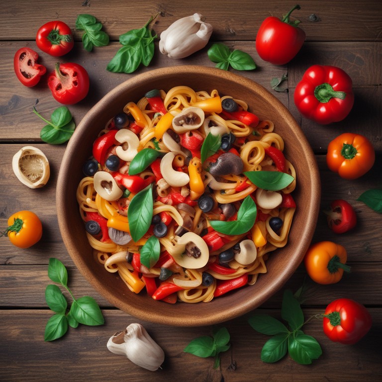 Vegane Nudelpfanne mit Tomaten und Paprika