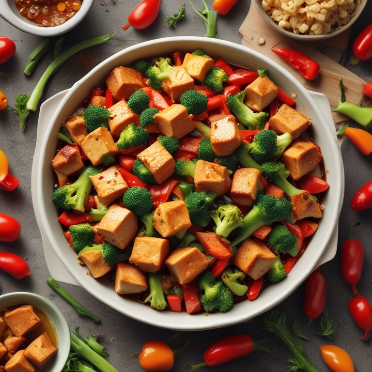 Crispy Tofu and Veggie Bake with Quinoa and Savory Sauce