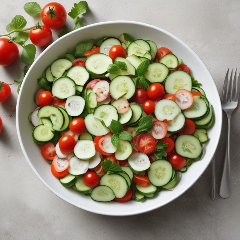 Salade de Concombre, Courgette et Tomate à la Crème Fraîche