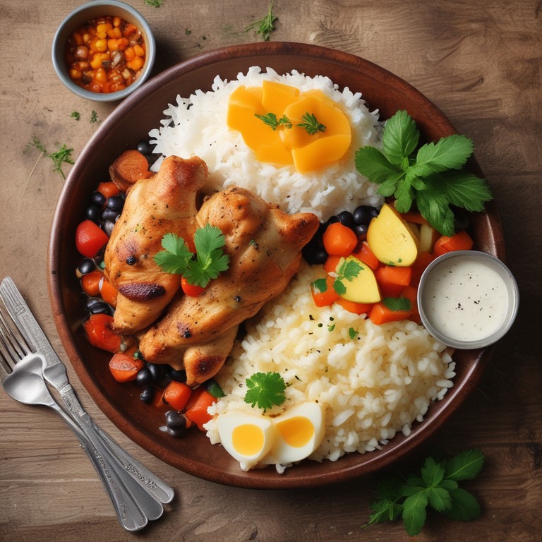 Frango com Batata, Arroz e Feijão à Moda Brasileira