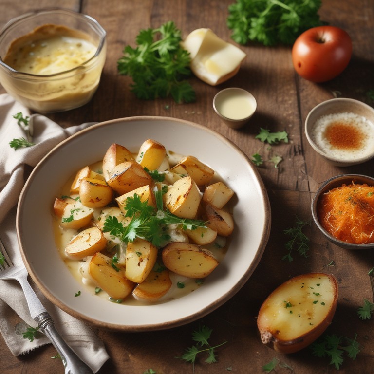 Papas Parmesanas Salteadas en Reducción de Olivo y Vino Blanco