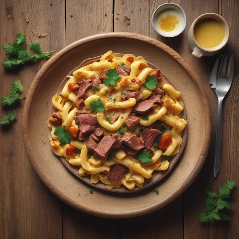 Massa com Carne ao Molho Mostarda e Milho