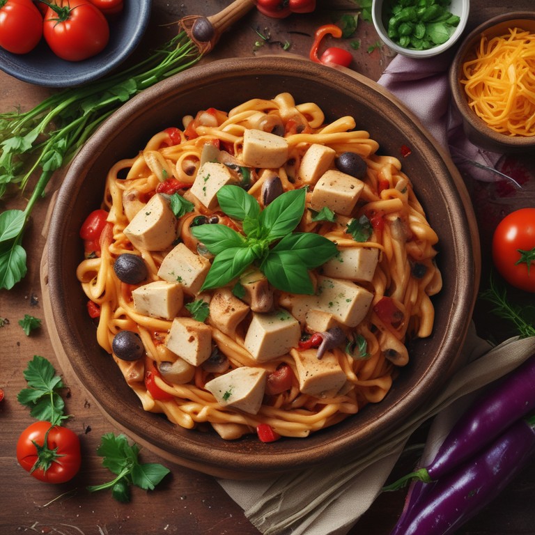 Pâtes à la Sauce d'Aubergine et Tofu aux Herbes de Provence
