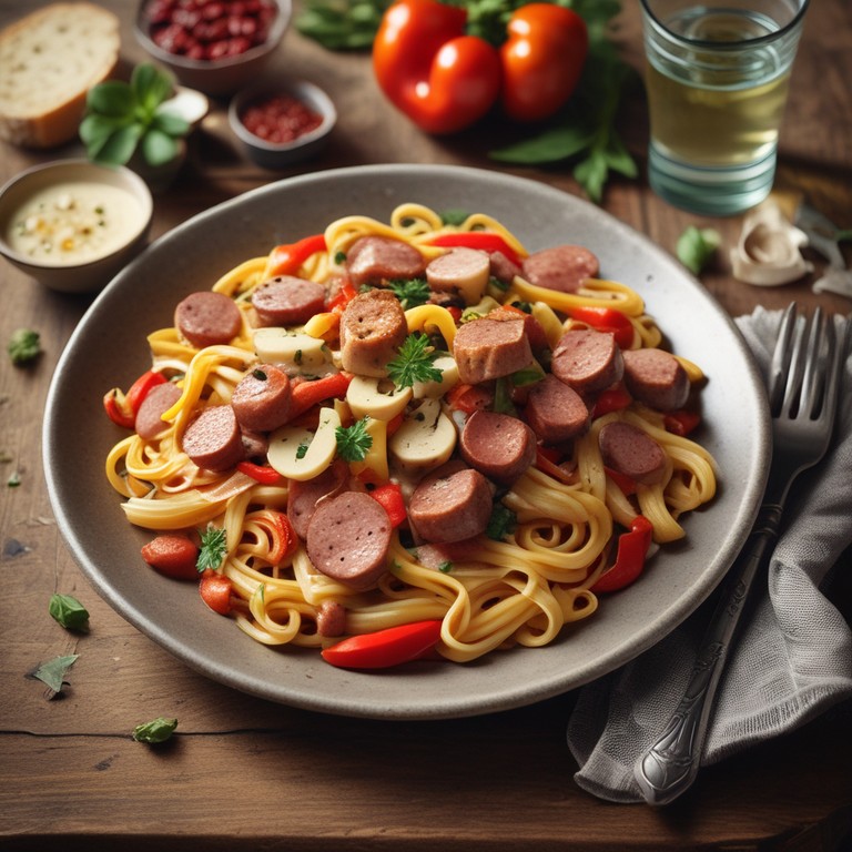 Würstchen-Nudeln mit Paprika