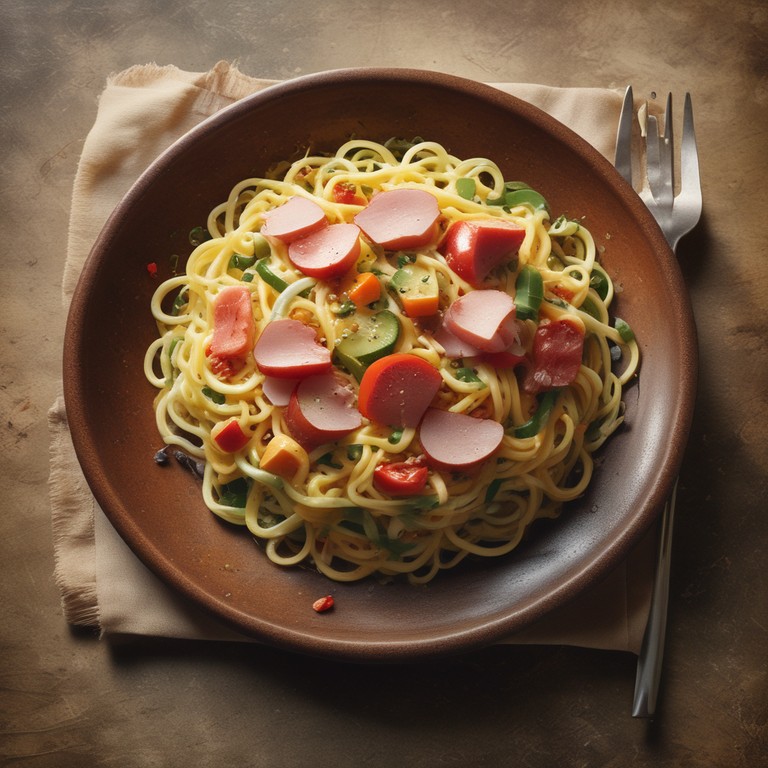 Zucchini-Spaghetti mit Schinken und Käse überbacken