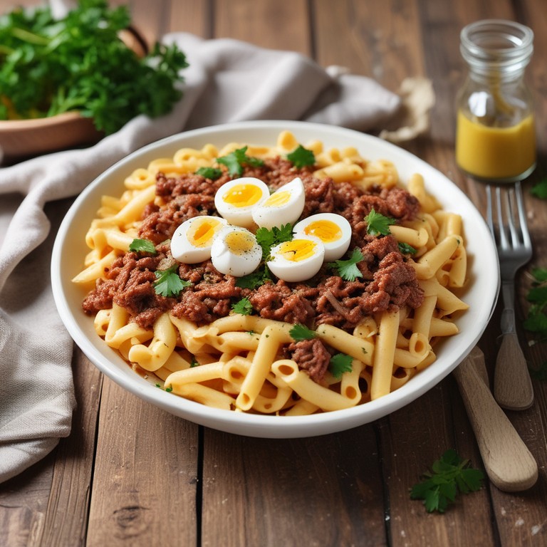 Macarrão Cremoso com Carne Moída e Ovos