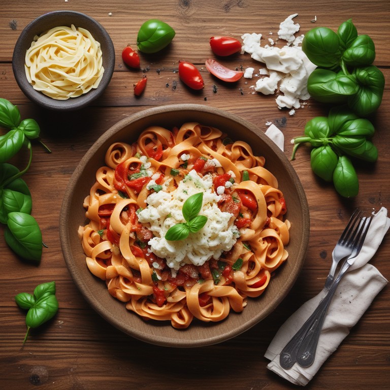 Romige Tagliatelle met Tomaat, Feta, Kipfilet en Tomatenpolpa