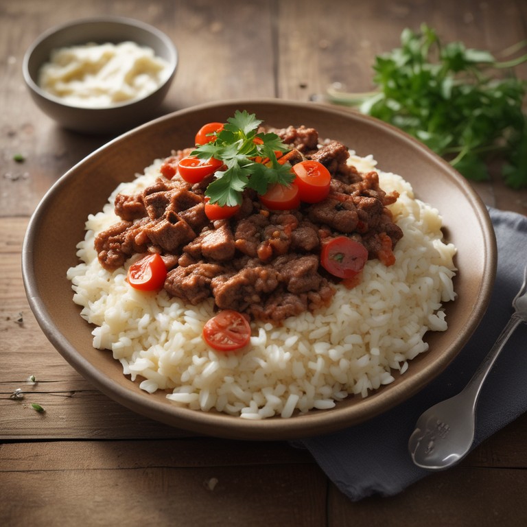 Riz Savoureux au Steak Haché et Sauce Yaourt