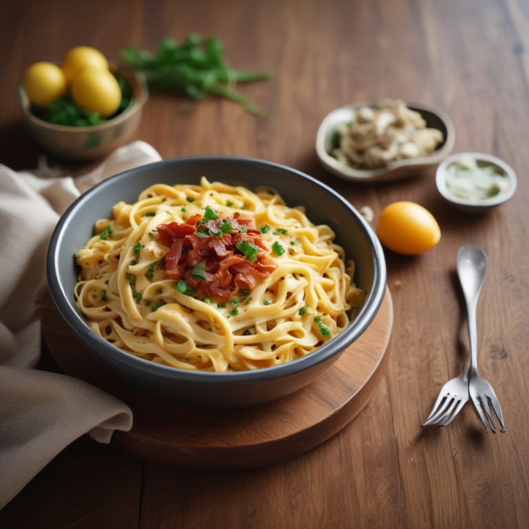Macarrão Cremoso com Frango Desfiado e Bacon