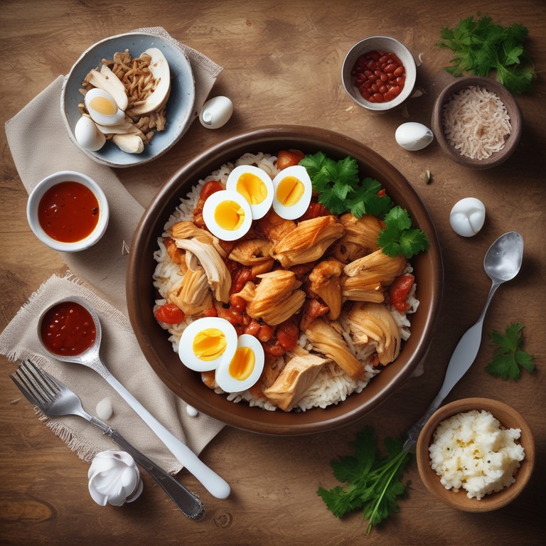 Frango Desfiado com Ovos ao Molho de Tomate