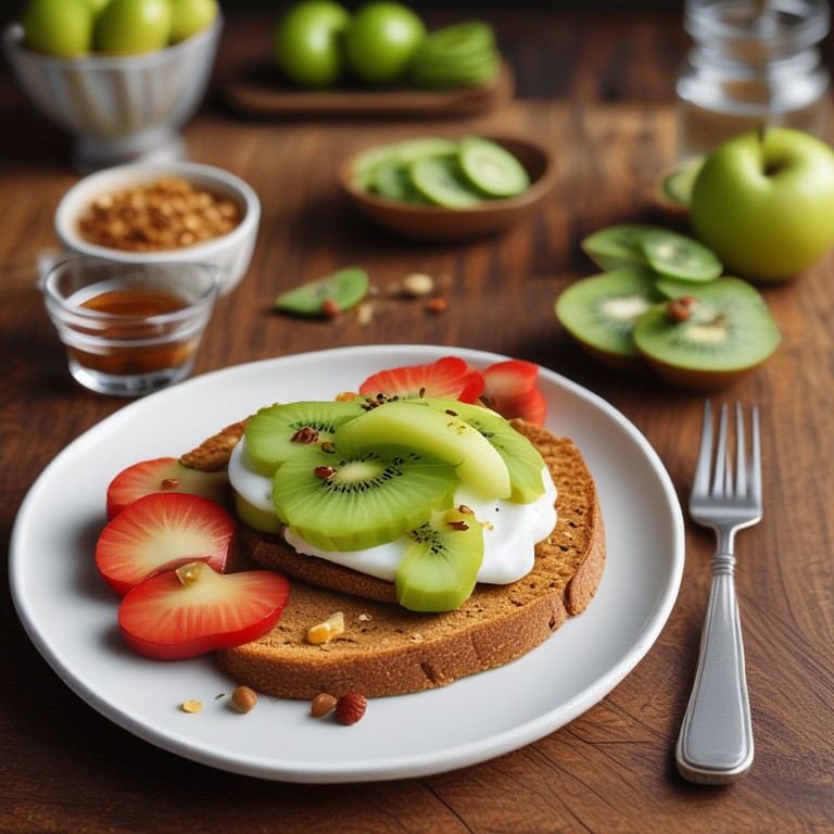 Petit Déjeuner Fruité avec Kiwi, Pomme et Pain Grillé