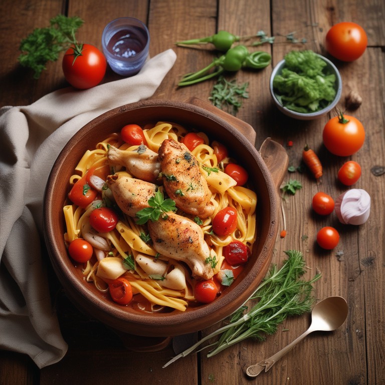 Macarrão ao Molho de Tomate com Frango e Legumes