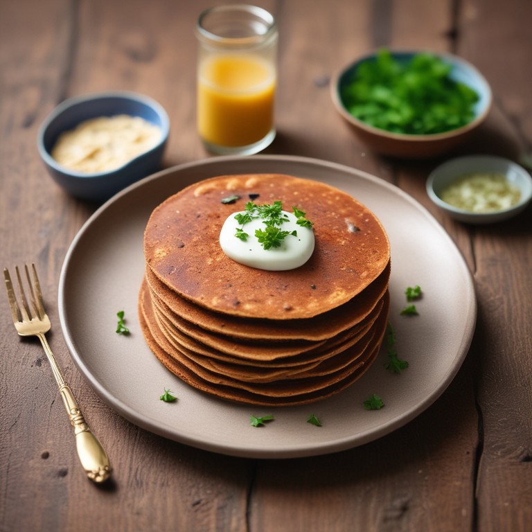 Ragi Flour Pancakes with Spiced Yogurt