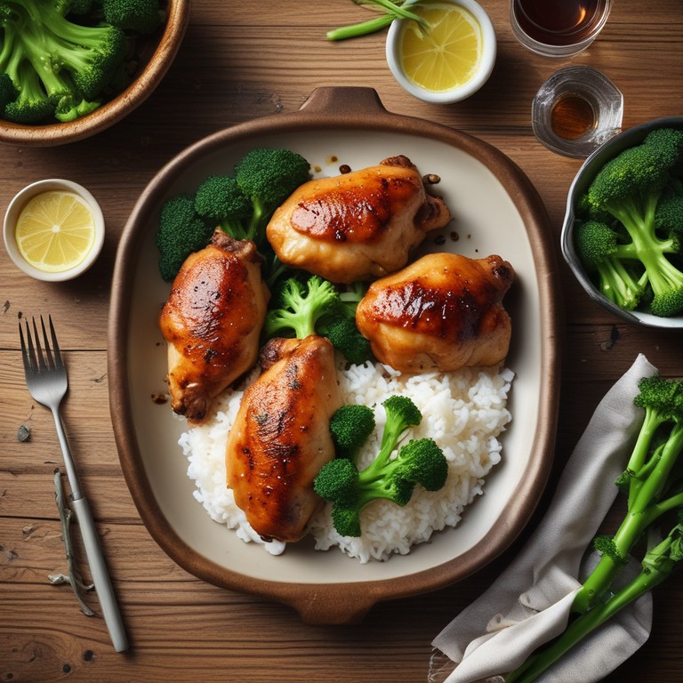 Savory Chicken Thighs with Jasmine Rice and Broccoli