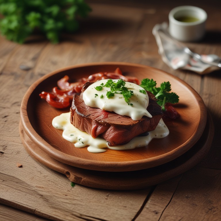 Bife com Bacon e Molho Cremoso de Mussarela