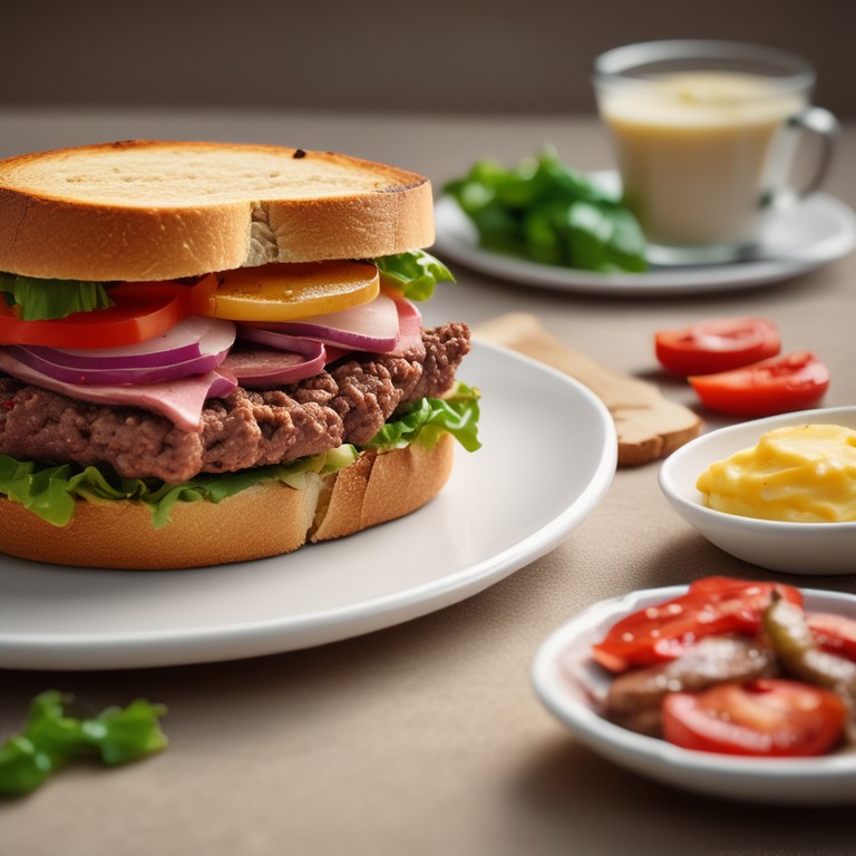 Sanduíche Gourmet de Carne Moída com Queijo e Legumes