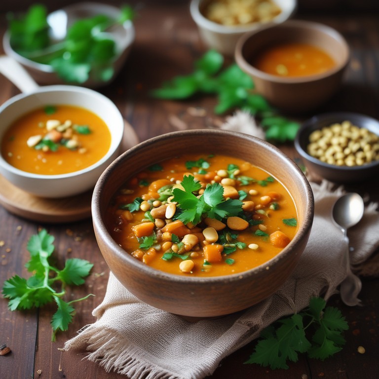 Pumpkin and Orange Lentil Stew with Crunchy Peanuts