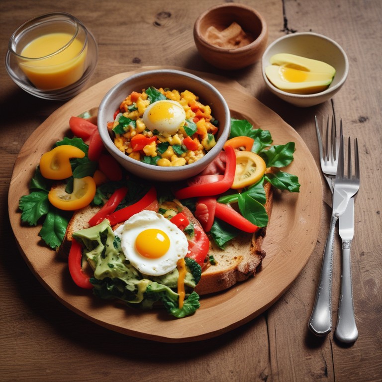 Сытный завтрак с яичницей и овощами