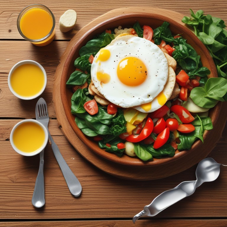 Сытный завтрак с яичницей и овощами