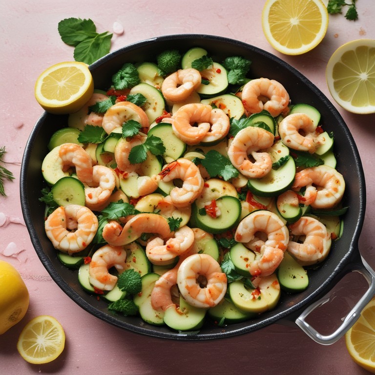 Zucchetti-Crevetten-Pfanne mit Knoblauch und Zitrone