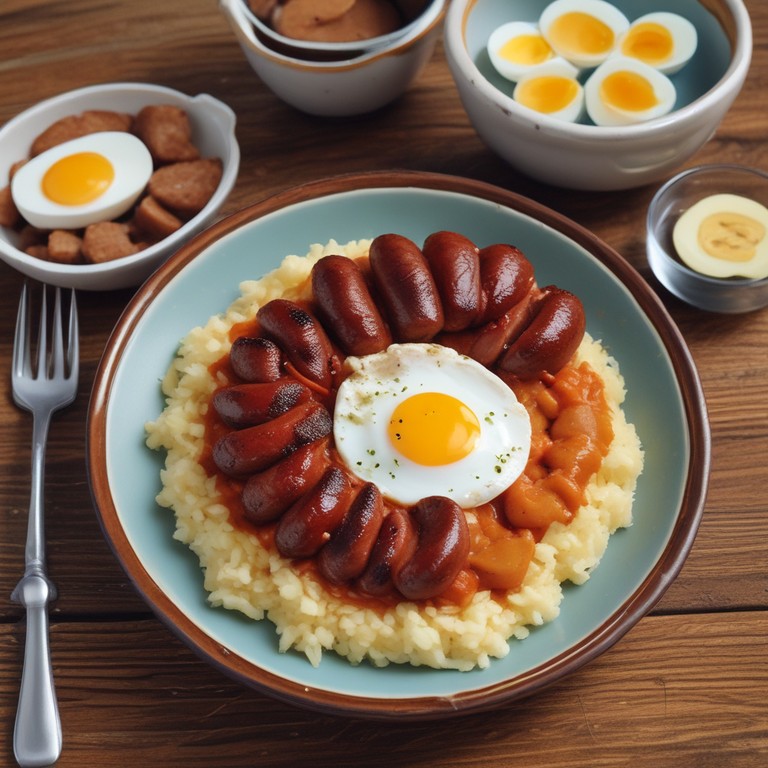 Arroz de Linguiça com Purê de Batata e Fubá