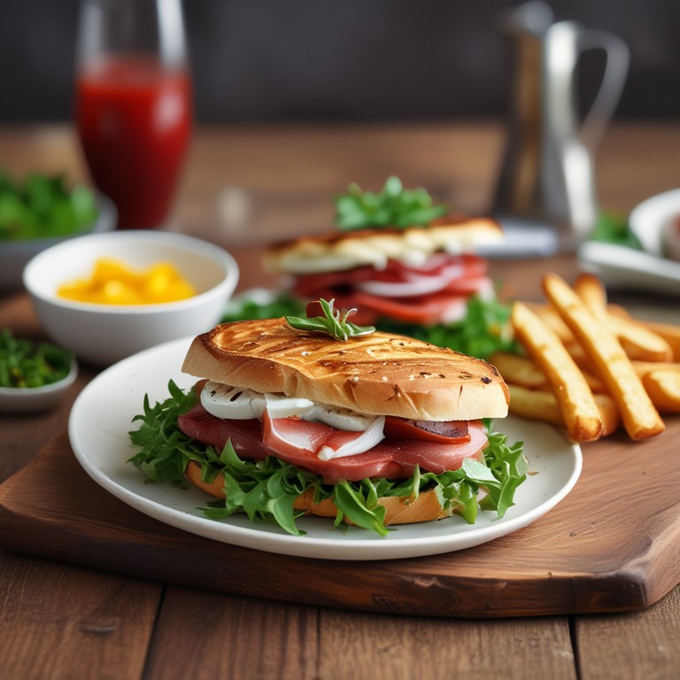 Sanduíche Gourmet de Burrata com Presunto de Parma, Rúcula, Filé e Passata de Tomate
