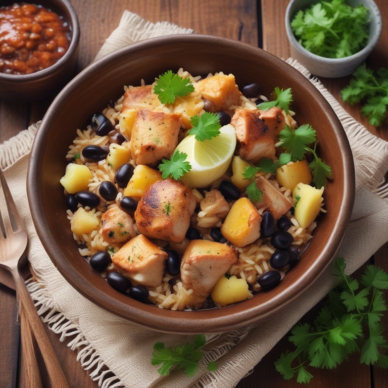 Arroz com Coxa de Frango, Feijão e Batata Saborosa