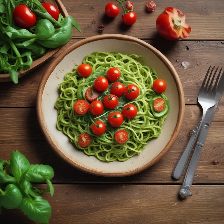 Zucchini-Nudeln mit Pesto und Kirschtomaten