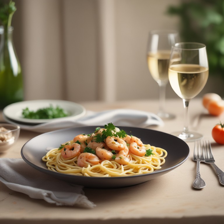 Espaguetis con Salsa de Gambas y Nata
