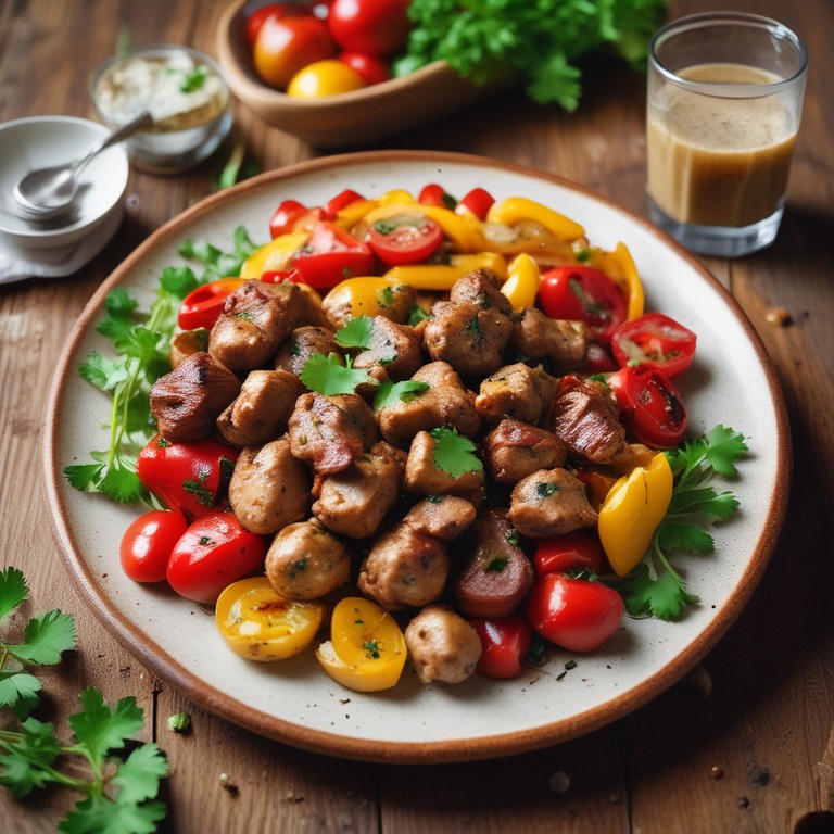 Mollejas de Pollo a la Parrilla con Salsa de Ajo y Guarnición de Papas