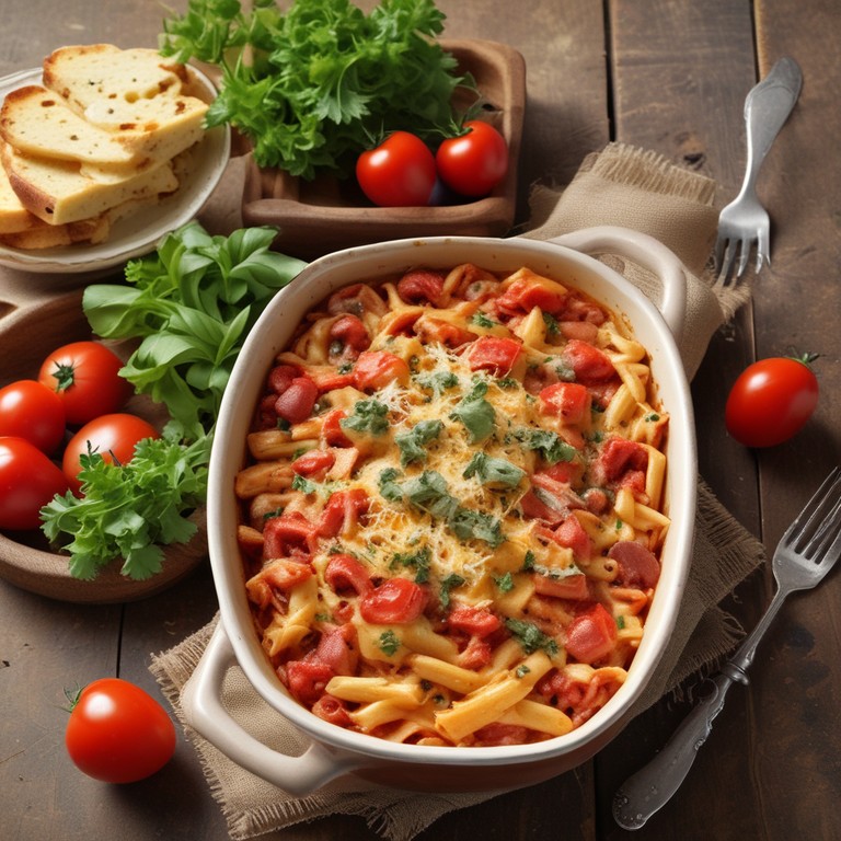 Nudelauflauf mit Käse, Tomaten und Bohnen