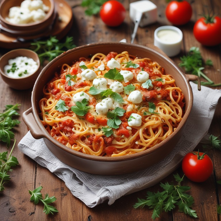 Mediterraner Kartoffel-Spaghetti Auflauf mit Feta und Mozzarella