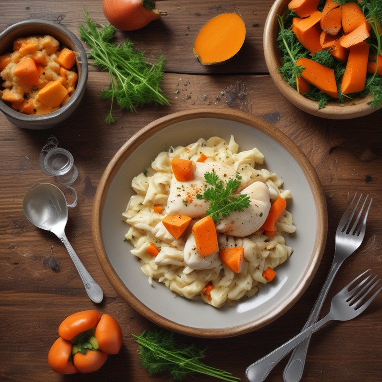 Frango Cremoso com Cenoura e Batata Doce