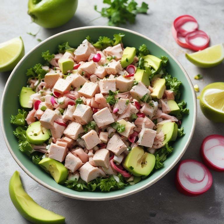 Frischer Thunfischsalat mit Radieschen, Frühlingszwiebeln und Avocado